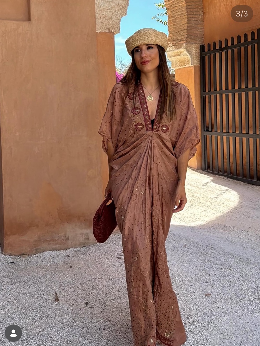 Zara Boho Taupe Embroidered Caftan Kimono Dress